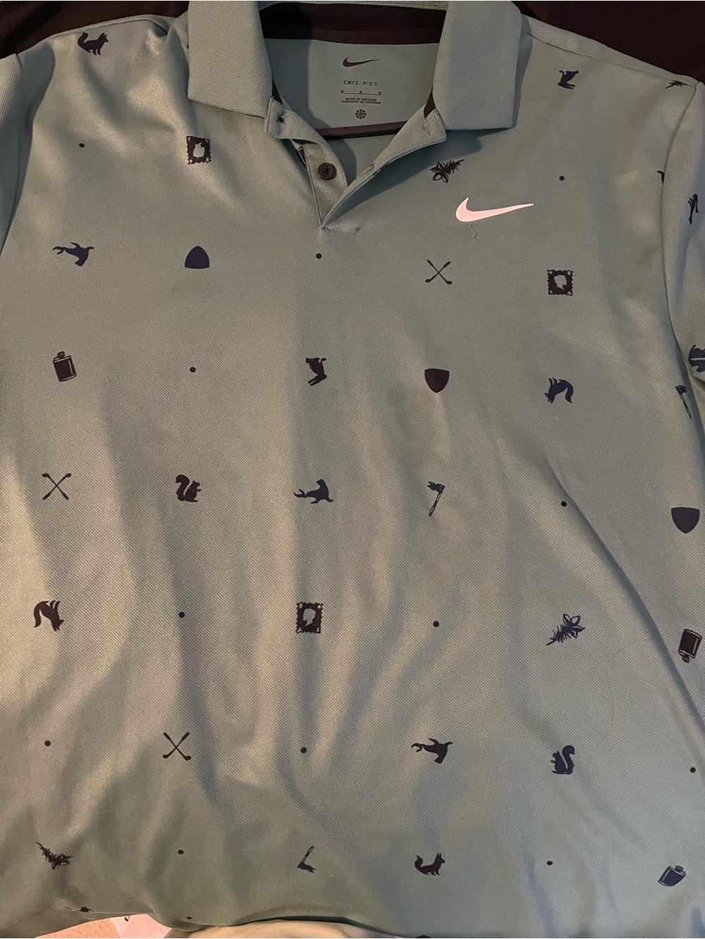 Nike Men’s Sage Green Polo with Navy Motif Print